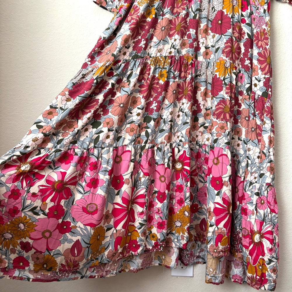 Natural Life XL Rebecca Boho Vintage Floral Tiered Midi Dress NEW - Picture 12 of 14